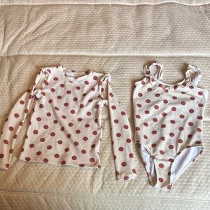 Zara Cream and Red Polka Dot Swimwear